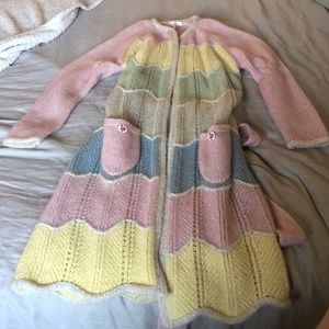 LOVE SHACK FANCY multi pastel colors - wool cardi-coat..brand new! - size Large